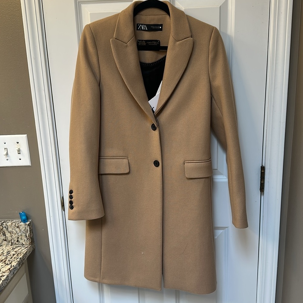 Zara Women's Camel Wool Long Coat Size XS BRAND NEW